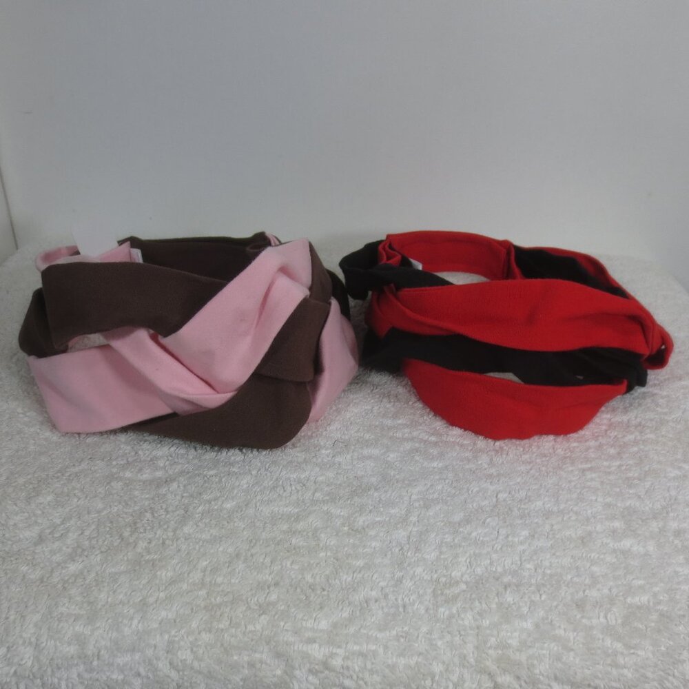 NEW TLC Lot of 2 Headbands Red Black Pink Brown Turban Cozy Cotton Adjustable OS